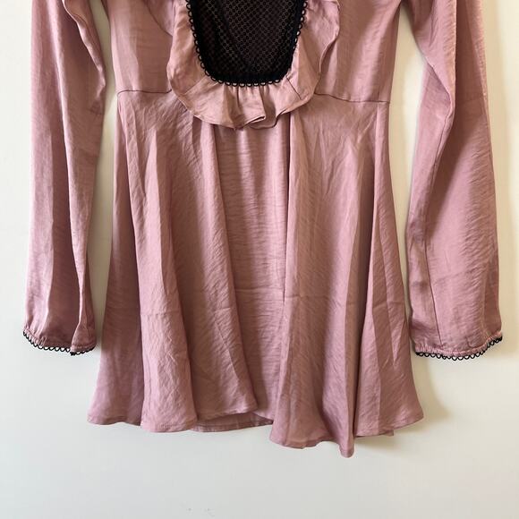 For Love & Lemons Pink Black Adriana Nightgown Mini Slip Dress Womens XS - Picture 7 of 16